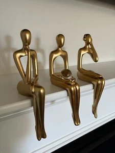 Nordic Gold Thinker Sculpture Sitting Mantle Statues - Bild 1 von 10
