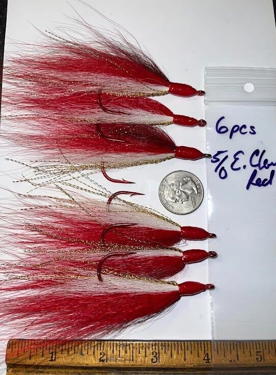Buck хвост тизеры 5/0 Eagle коготь красный крюк, набор из 6, красный/белый золотой вспышки - Изображение 1 из 2