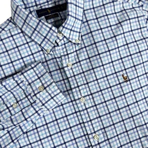 Camisa Polo Ralph Lauren Oxford Abotonada Para Hombre XL Azul Cuadros Carne Poni Preppy - Imagen 1 de 7