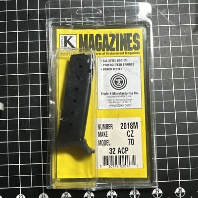 Cargador CZ70 CZ50 .32 ACP 32 automático 8 cargador redondo azulado 2018M Triple K Foto 1 de 3