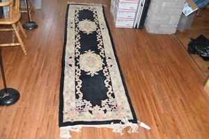 Vintage Floral Wool Rug Farmhouse Handmade Oriental Rug Hand Woven 2X9' - Picture 1 of 17