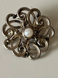 WRE 925 Sterling Silver - Vintage swirl Flower Symmetalic Brooch Pin 1/20 14K - Picture 1 of 5