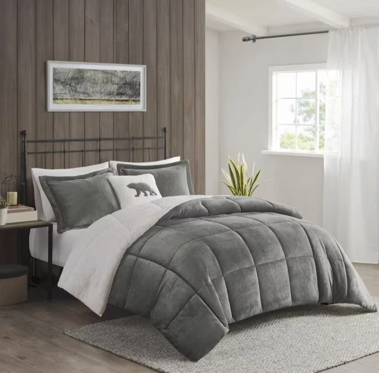 Edredón Woolrich Queen felpa ultra suave para sherpa, alternativa de plumón, 4 piezas Foto 1 de 3