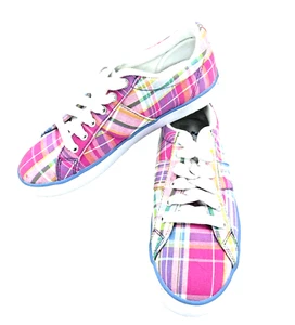 Polo Ralph Lauren Sneakers Plaid Womems size 6B pink blue pastel preppy - Picture 1 of 12