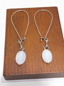 Oval White Quartz Dangle Earrings Silver - Picture 1 of 4