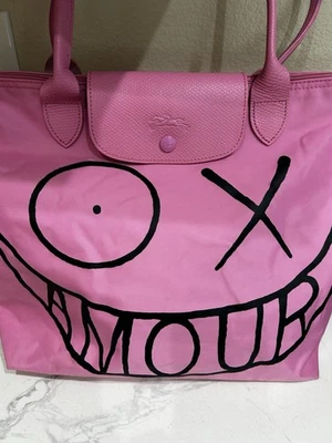 Longchamp x Andre Saraiva Le Pliage Large Tote Purse Bag pink Nylon - Image 1 of 4