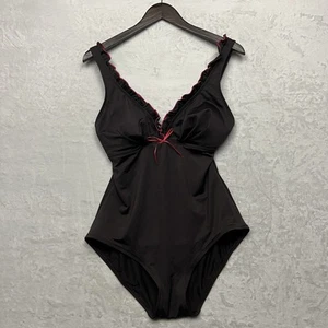 Vintage Gabar Brown One Piece Bathing Suit Swimsuit 14 EUC Scalloped Edge - Picture 1 of 8