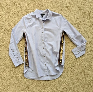 J Crew Shirt Damen 6P blau Boyfriend Smoking Seitenstreifen Pailletten Baumwolle Knopfleiste - Bild 1 von 12