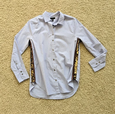 Camisa J Crew Mujer 6P Azul Novio Esmoquin Rayas Laterales Lentejuelas Algodón Abotonada Foto 1 de 4