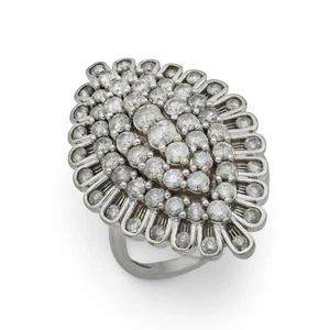 Vintage 3.20 carat diamond 14k white gold navette ring - Picture 1 of 8