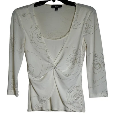 I.N. San Francisco Cream Beaded Twist Front Long Sleeve Top Women S coquette - Image 1 of 4