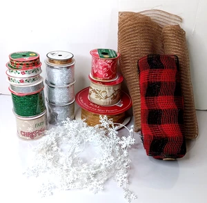 Christmas Ribbon Lot Used And Unused Rolls Holidays Crafts Some Wired - Picture 1 of 11