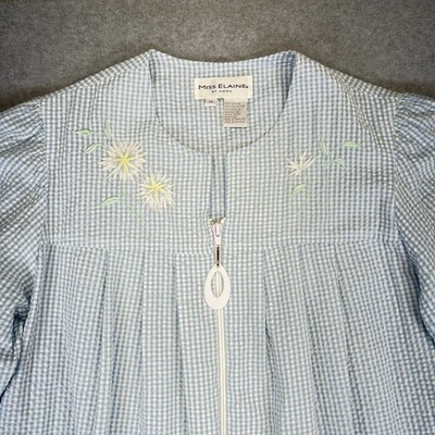 Camisón Miss Elaine Mujer M Seersucker Cremallera Completa Pijama Bata Azul Cuadros Ging Foto 1 de 4