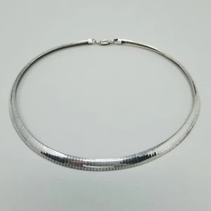 Vintage Sterling Silver Omega Flat Snake Chain Necklace 16 Inches Long 925 - Foto 1 di 8