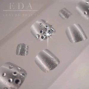 Silver Glitter 3D Crystal Press On Toe Nails Diy Pedicure Glue On Fake Toenails - Picture 1 of 4