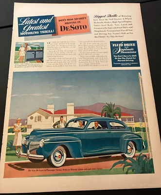 DeSoto De Luxe 1941 azul sedán - arte de pared anuncio impreso original vintage - LIMPIO Foto 1 de 4