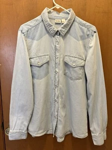 Mudd Women's Pearl Snap Denim Shirt Light Blue Wash Y2K 90s Western Juniors XL - Picture 1 of 6