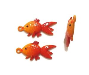 12 VINTAGE HAND PAINTED FISH GOLDFISH GOLD PLATED PENDANT BEAD CHARMS 5399