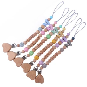 Cadena de chupete con nombre flor de silicona madera natural niño y niña regalo ♥ - Imagen 1 de 15