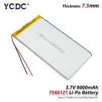 3.7V 8000mAh Lipo Battery 7566121 With PCB For Tablet PC DVD GPS MID PDA PAD 5D