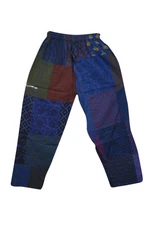 Unisex Boho Hippy Pants, Summer Cotton Blue Pants, Floral Pants, Yoga S/M