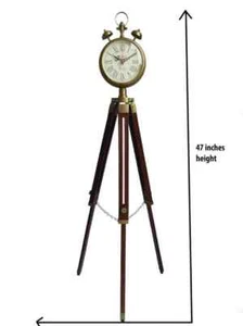 Nautical Tripod Clock with Wooden Tripod Stand Antique Look Floor Clock For Deco - Picture 1 of 6