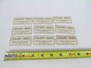 Lot of 9 Hurdles Drug Store Celery Seed Medicine Spice Bottle Labels Vintage NOS - Picture 1 of 1
