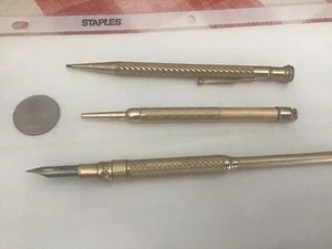 set of 3 goldfilled antique retractable pencil/pen set (sold AS IS) - Picture 1 of 6