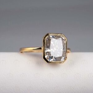 Moissanite Bezel Setting 2.5Ct Octagon Solitaire 14k Yellow Gold Engagement Ring