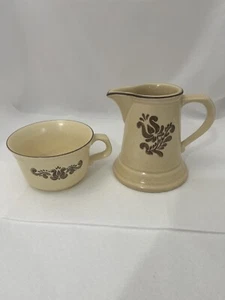 Vintage Pfaltzgraff Village Pattern Cup And Creamer Set Castle Mark USA - Picture 1 of 10