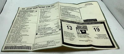 Dodge Ram 1500 HD 1999 cabina y media SLT pegatina de ventana original de fábrica Foto 1 de 4