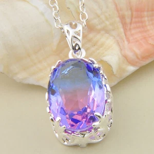 Best Sale Fire Oval Cut Purple Tourmaline Silver Necklace Pendants for Holiday - Picture 1 of 5