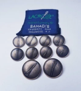 Lote de 10 botones antiguos de latón cobre Waterbury Lacrosse Stick RARO - Imagen 1 de 5