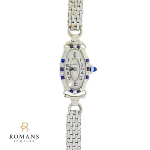 Bulova Watch Diamond Blue Sapphires 14KW Gold Vintage Women's Serviced Warranty - Picture 1 of 8