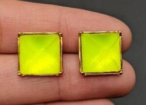 Alexis Bittar Neon Yellow Carved Lucite 1/2" Square Pyramid Pierced Earrings