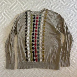 John Smedley Sweater Mens Extra Large Beige Sea Island Cotton Argyle Jumper - Picture 1 of 8