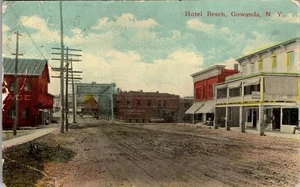  Vintage Postcard Hotel Besch Gowanda NY Dirt Road Street View  - Picture 1 of 3