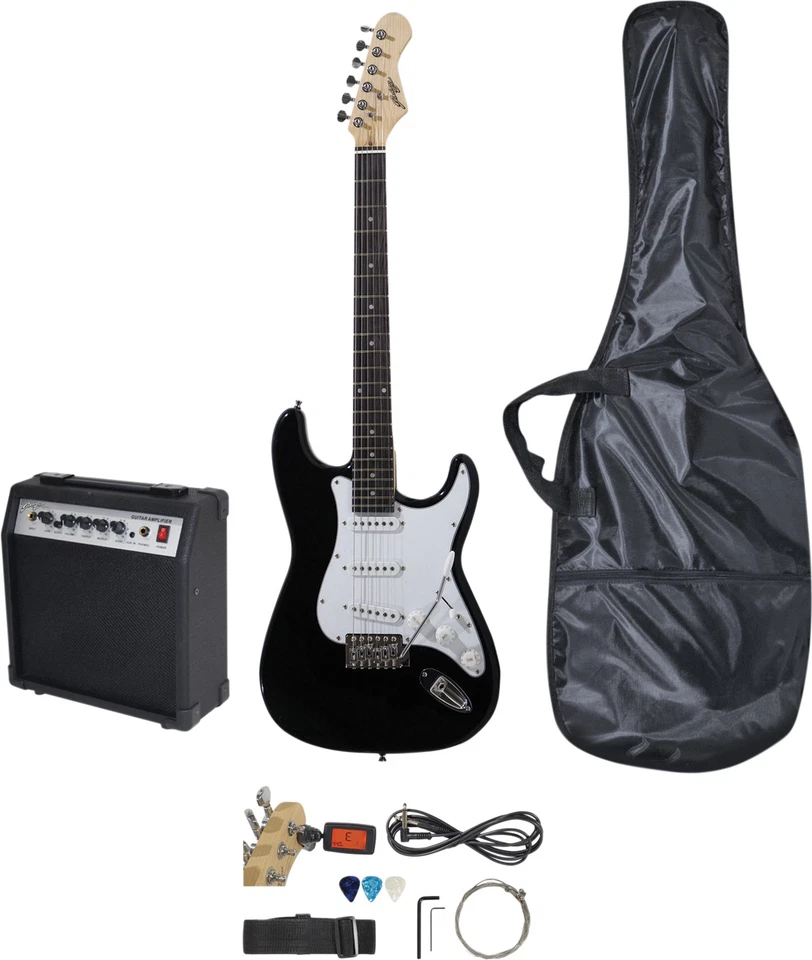 Johnny Brook Black Standard Guitar Kit With 15w Colour Combo Amplifier Jb403