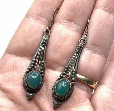 Pendientes de gancho crisoprasa verde esponja estilo suroeste de plata esterlina vintage Foto 1 de 4