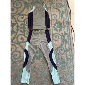 Kidpik Gray Navy Teal Athletic Tank Legging Set Youth S 7/8 - Picture 1 of 3