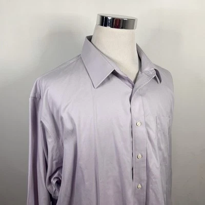 Camisa de Vestir Jos A Bank 18.5 34 Traveller 100% Algodón Púrpura Claro Botón Frontal Foto 1 de 4