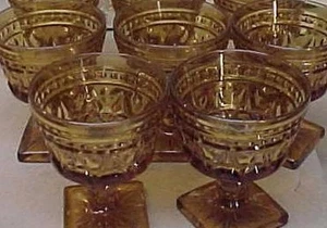Vintage Colony PARK LANE set of 6 Sherbert Stemware Amber Gold Pattern Glass - Picture 1 of 1
