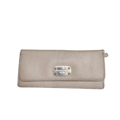 Cartera plana Michael Kors Jet Set bisque para mujer gris cuero saffiano liso Foto 1 de 4