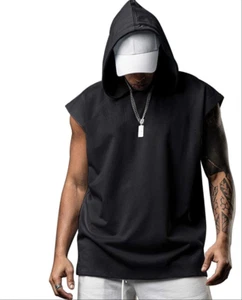 Mens Gym Sleeveless Hoodie Tank Tops Fitness Sport Hooded Muscle Vest T-Shirt ๑ - Picture 1 of 7
