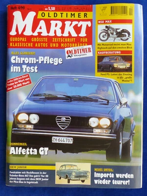 Oldtimer Markt Heft 4/1999 - Alfa Romeo Alfetta GT DKW Junior Ford P5 Yamaha RD - Bild 1 von 4