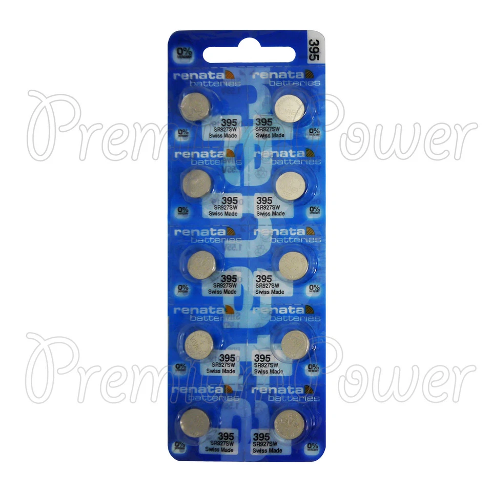 10 x Renata 395 Silver oxide batteries 1.55V SR927SW SR57 399 Watch 0% Mercury - Image 1 of 1