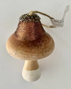 Braun Holz Pilz Ornament mit Glitzer weiß Stiel Neu mit Etikett 3,5" Höhe - Bild 1 von 9