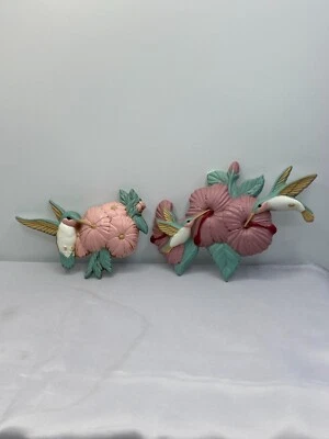 Burwood Set of 2 Vintage Hummingbirds Wall Hangings Decor Faux Wood - Image 1 of 4