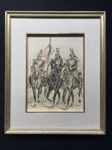 Tableau Estampe BATAILLON DE CUIRASSIERS FRANÇAIS Fin XIX ème Militaire à Cheval - Picture 1 of 8
