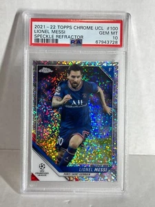 2021-22 Topps Chrome UEFA Speckle Refractor Lionel Messi #100 PSA 10 - Bild 1 von 2